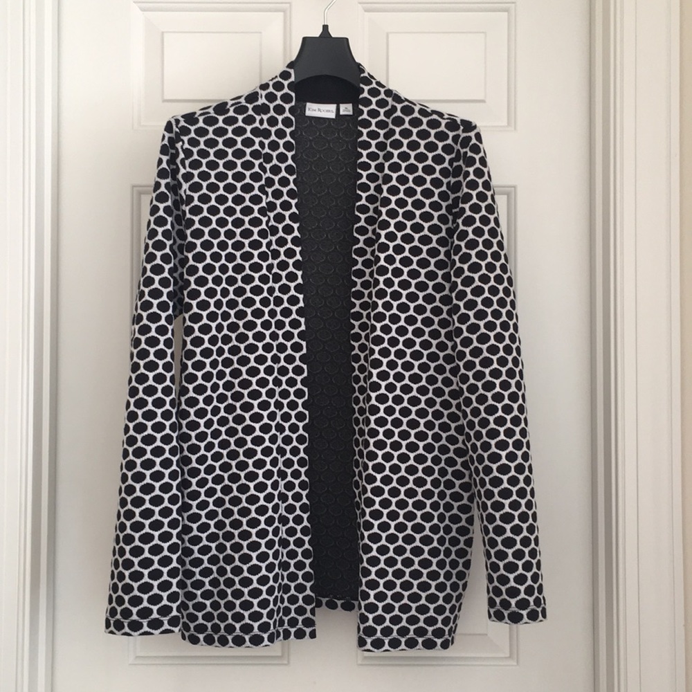 Kim Rogers Women’s Coat M Polka Dots Black White Long Sleeves Jacket Cardigan